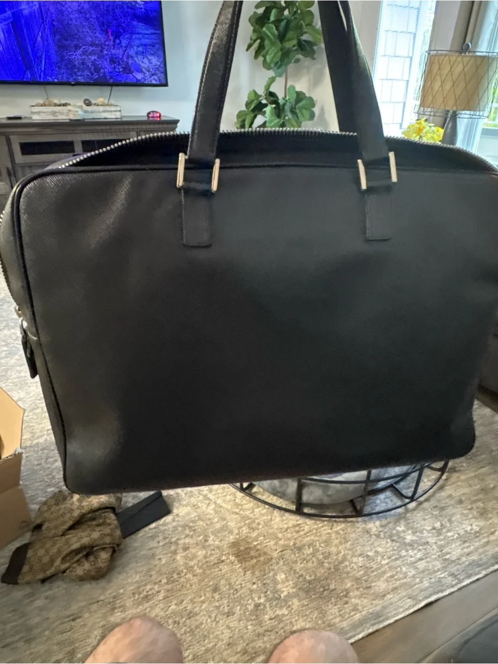 Men's Black Prada Leather Briefcase Travel & Work Bag